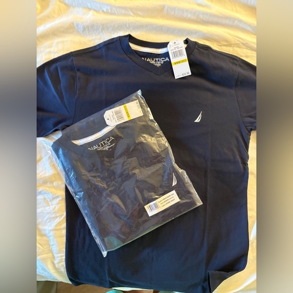 NEW KIDS. 10/12
Nautica Sport 
Navy V-Neck T-Shirt
TWO NAVY BLUE  SHIRTS - Picture 1 of 6